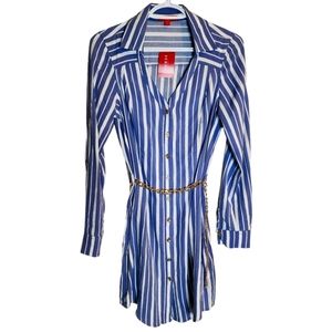 Womens Guess Casual Striped Long Sleeve Dress with Gold Chain Belt Size Small